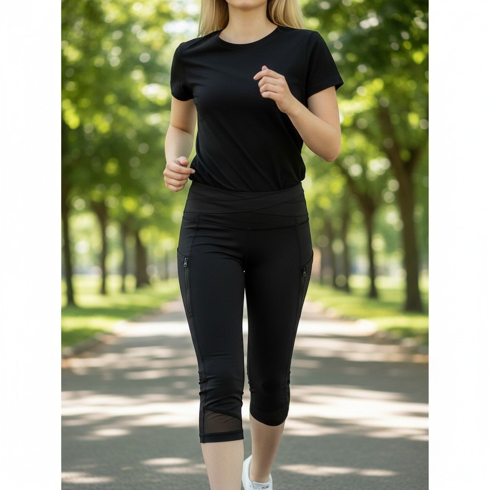 Lululemon Inspire Crop Leggings Women 4‎ Black Mesh Zip Pocket Running Yoga